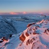 View from Sgurr an Fhidhleir (705m) towards Stac Pollaidh at sunset, Coigach, Wester Ross, North-west Scotland, December